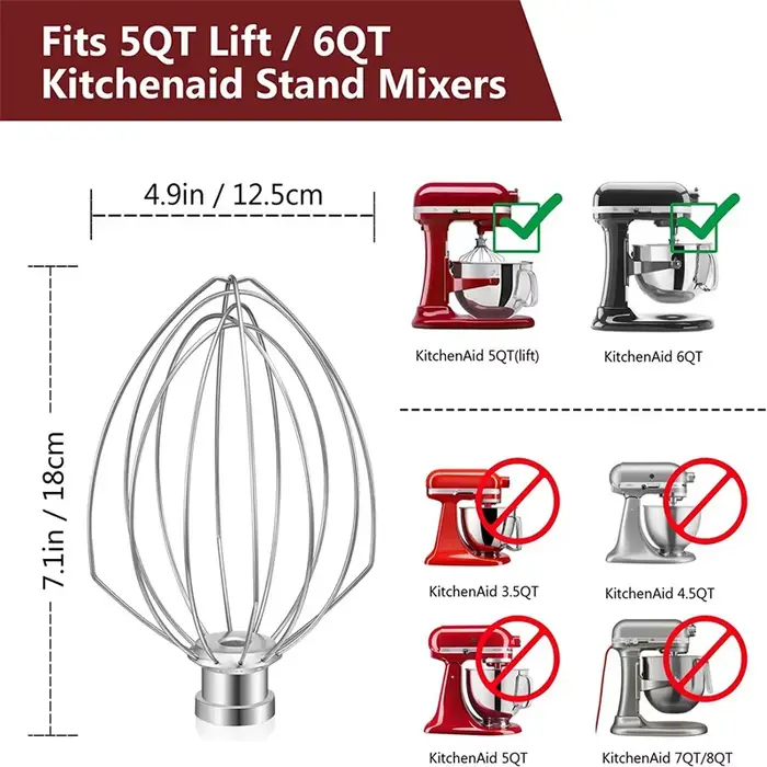 Accessoires fouet à 6 fils compatibles avec le batteur KitchenAid 5Plus-6Quart