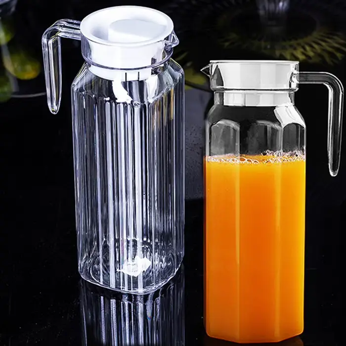 Pichet de jus d'eau de 1,1 l, bouteille transparente en plastique pour stocker des jus frais et des 