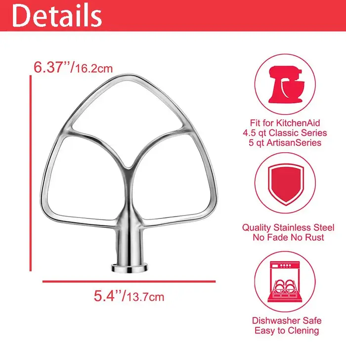 KitchenAid-batteur plat à tête inclinable en acier inoxydable poli