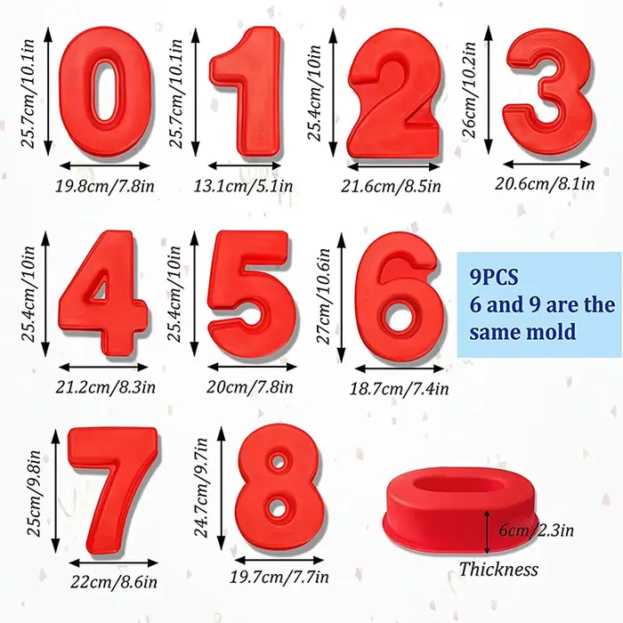 LMETJMA 10 pouces 3D grand nombre moule à gâteau 0-9 moules à gâteaux en Silicone numérique formes d