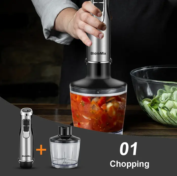 4 en 1 mélangeur à main par Immersion haute puissance 1200 W comprend une tasse de hachoir et un smoothie lames à glace