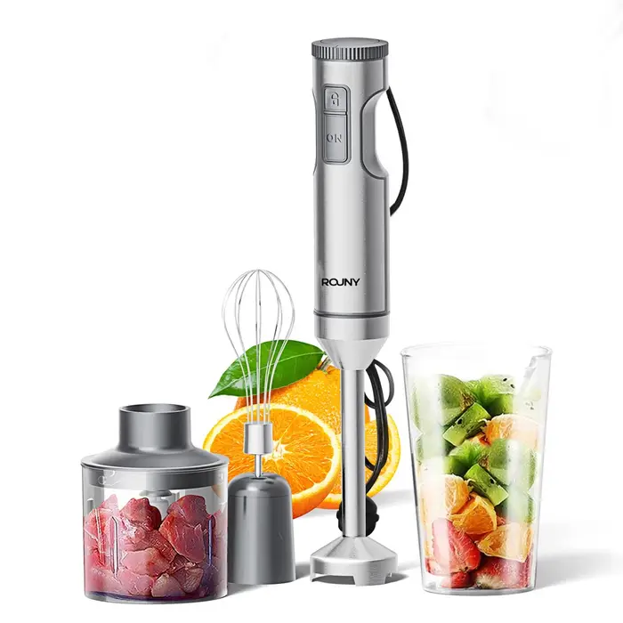 Mixeur Plongeant Puissant 4-en-1, Batteur Manuel en Acier Inoxydable, Bol de Mélange 700ml, Hachoir
