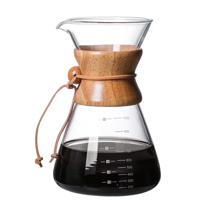 Cafetière en verre domestique 400/600/800ml, décor en bambou supérieur, cafetière manuelle