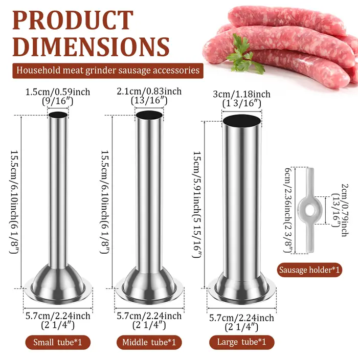 Lot de 3 tubes à saucisses en acier inoxydable avec support de fixation
