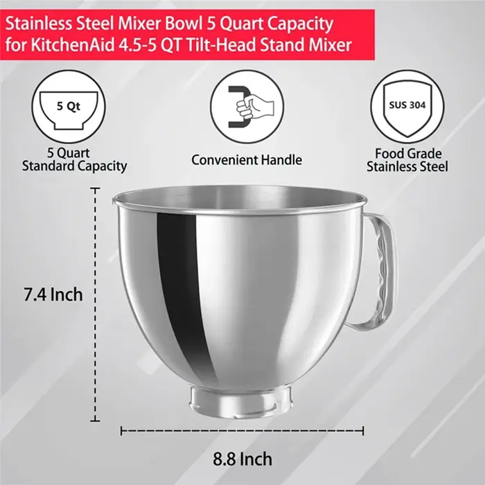 A78E-pour Kitchenaid série classique et artisanale 4.5QT/5QT mélangeur 304 bol