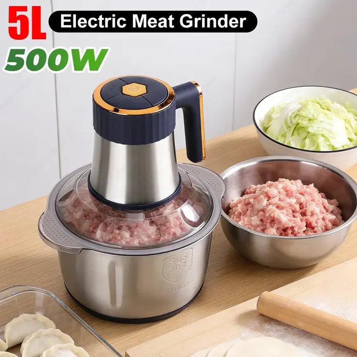 Hachoir à viande électrique 5L 500W, robot culinaire, hachoir à viande en acier inoxydable pour la maison et les restaurants