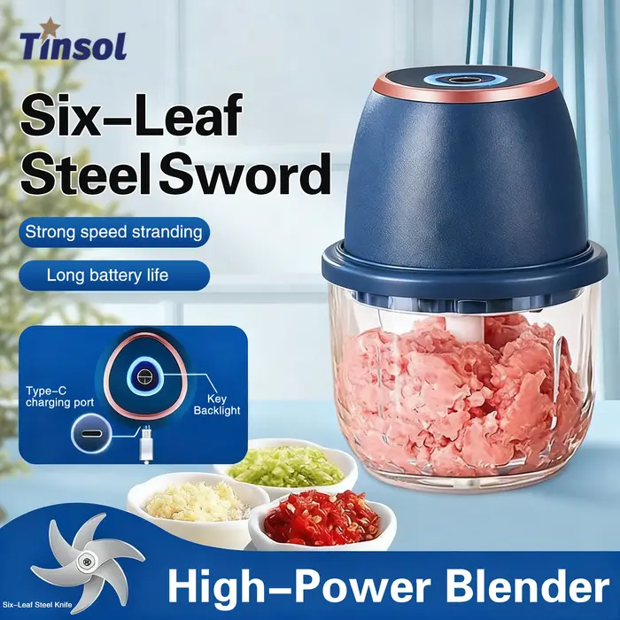 TINSOL 350ML Hachoir alimentaire électrique, hachoir à viande, presse-ail, trancheuse multifonction 