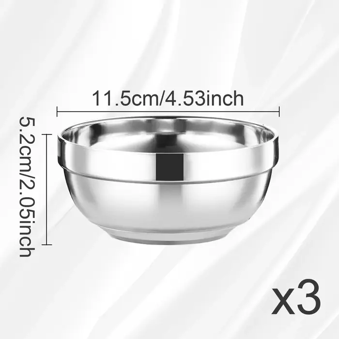 3 bols multifonctionnels en acier inoxydable, adaptés aux pâtes et à la crème glacée, polis miroir, 