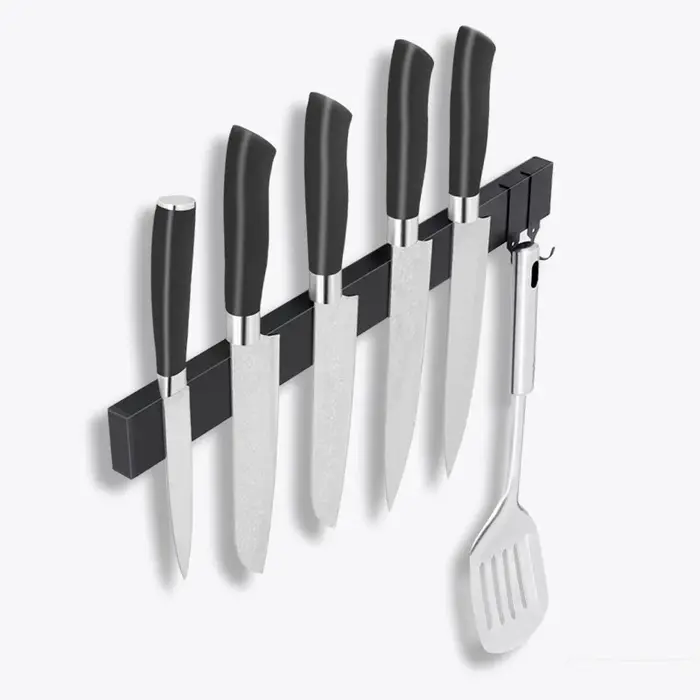 Porte-couteau magnétique noir en acier inoxydable 304, plusieurs tailles, support mural sans perçage