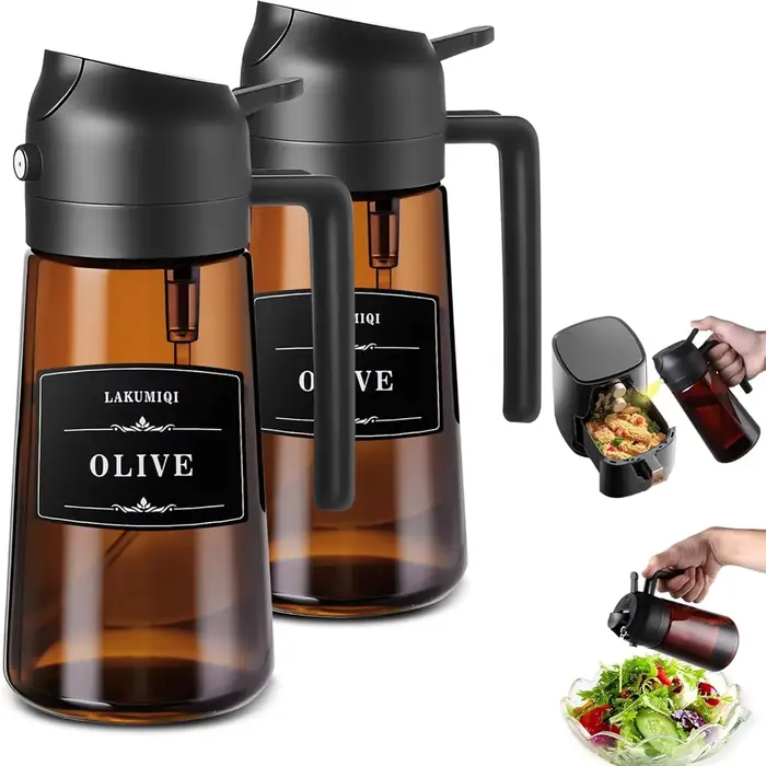 Distributeur et pulvérisateur d'huile en verre 2 en 1