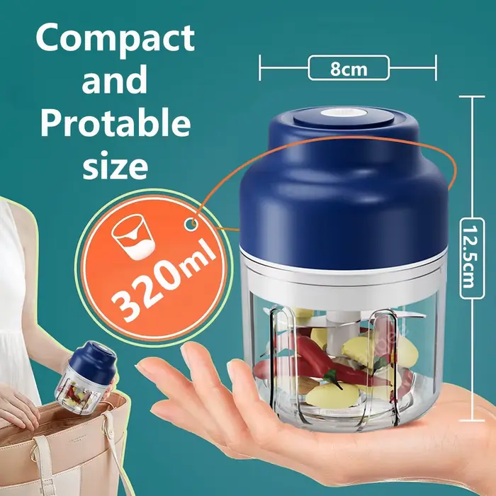 Hacheur d'ail électrique Mini hachoir alimentaire portable sans fil 320ML Rechargeable par USB