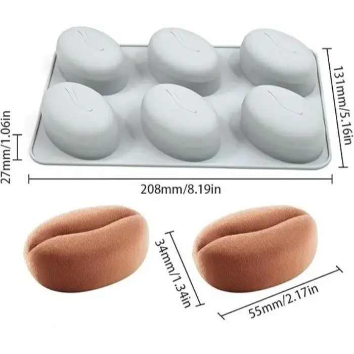 Moule à pâtisserie en silicone en forme de grains de café à 6 cavités