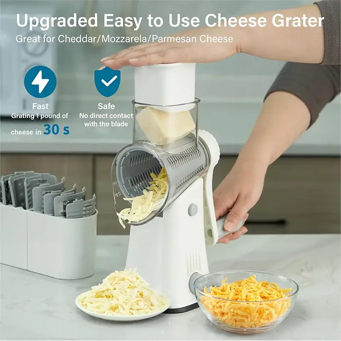 LMETJMA 5 en 1 râpe à fromage rotative broyeur cuisine Mandoline légumes Julienne trancheuse gaufre coupe noix hachoir JT247