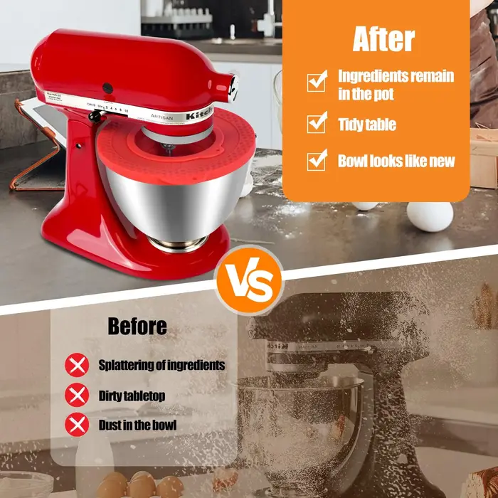Couverture de bol en silicone pour mélangeurs sur socle inclinable de 4,5 à 5 quarts, avec couvercle de protection anti-éclaboussures, compatible avec KitchenAid, avec petit bol pliable