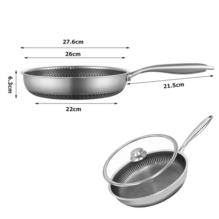 LMETJMA Poêle à frire antiadhésive en nid d'abeille en acier inoxydable avec couvercle Tables de cuisson à gaz électriqu