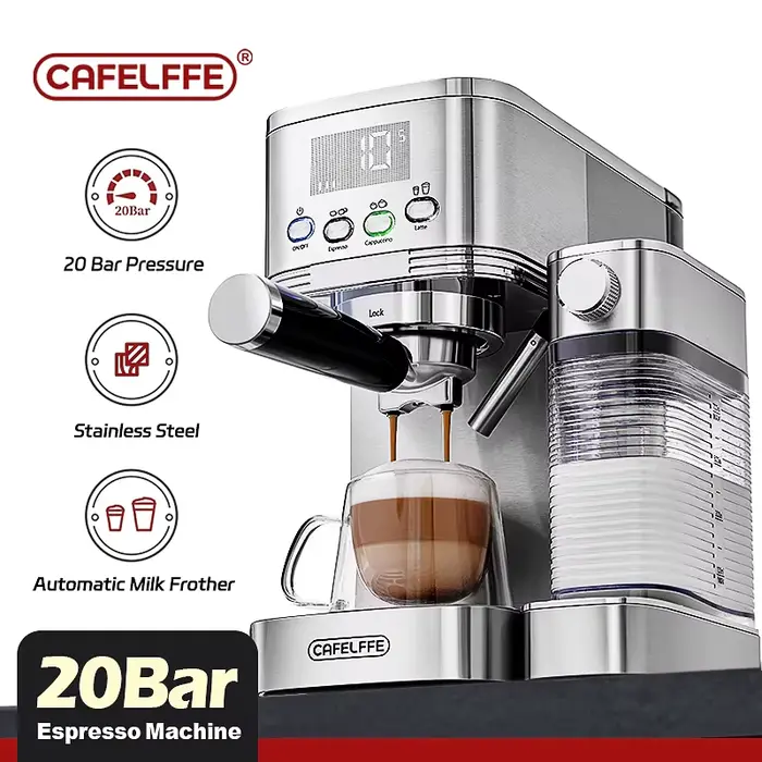 Cafelffe Machines à expresso entièrement automatiques Mousse de lait automatique Café moulu Acier inoxydable Machine à cappuccino Cafétéria 20Bar