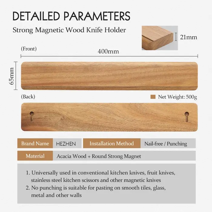 Hezhen porte-couteau magnétique 400mm accessoires de cuisine couteaux en bois outils de rangement bo