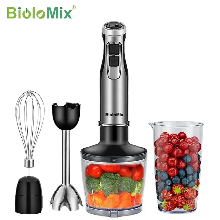 BioloMix 4 en 1 mélangeur à main par Immersion haute puissance 1200 W comprend une tasse de hachoir 