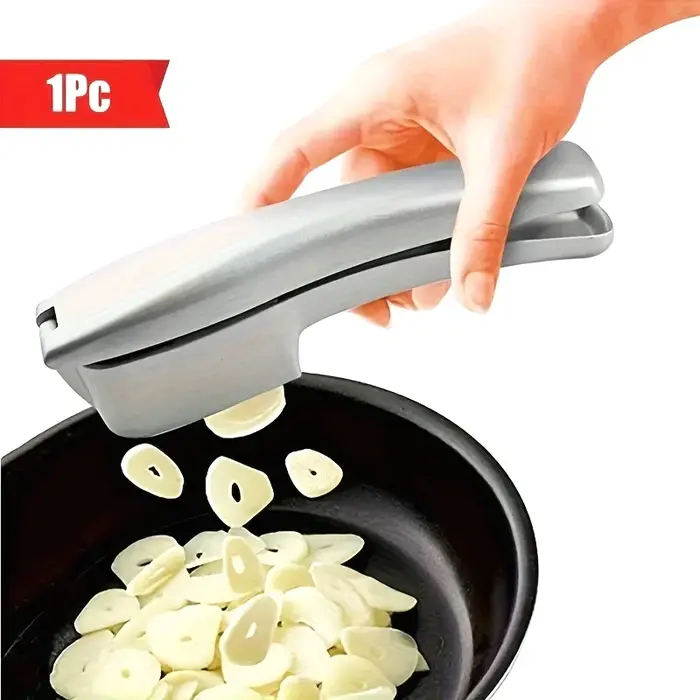 Presse-ail et trancheuse 2 en 1 – Hachoir et trancheur d'ail et de gingembre en aluminium – avec tranchage et broyage – Outils de cuisine
