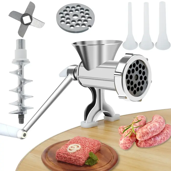 Hachoir à viande manuel avec poignée, manivelle, antirouille, machine à saucisses, montage sur table