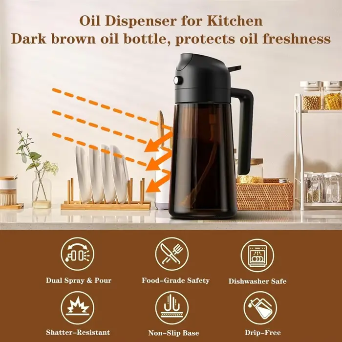 Distributeur et pulvérisateur d'huile en verre 2 en 1