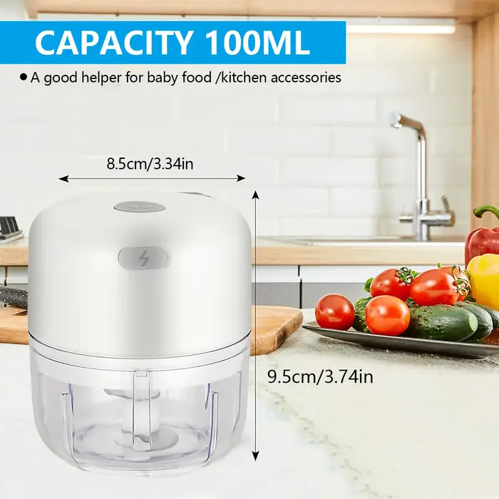 Hachoir à ail électrique sans fil, avec lame en acier inoxydable, Mini robot culinaire 100ml/250ml p