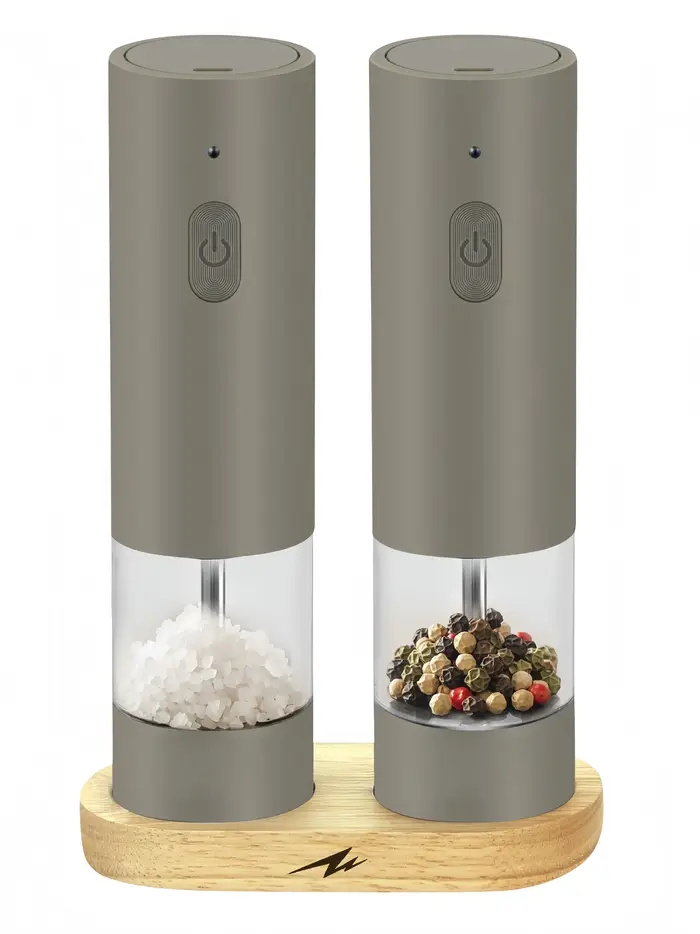 Ensemble de moulins à sel et à poivre électriques rechargeables avec base en bois