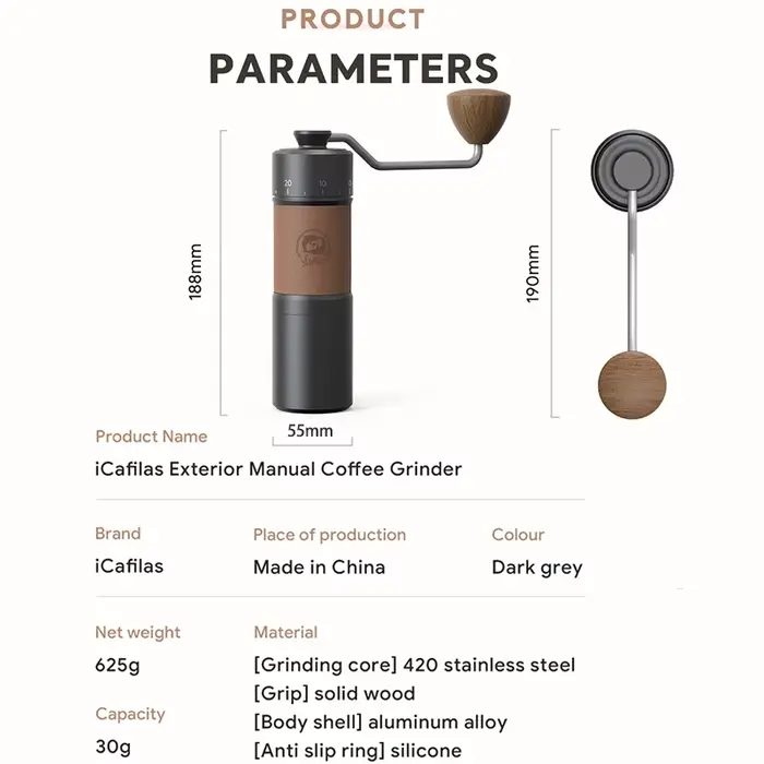 Icafilas – moulin à café manuel en acier inoxydable 420, moulin à grains de café à 7 cœurs, épaisseu