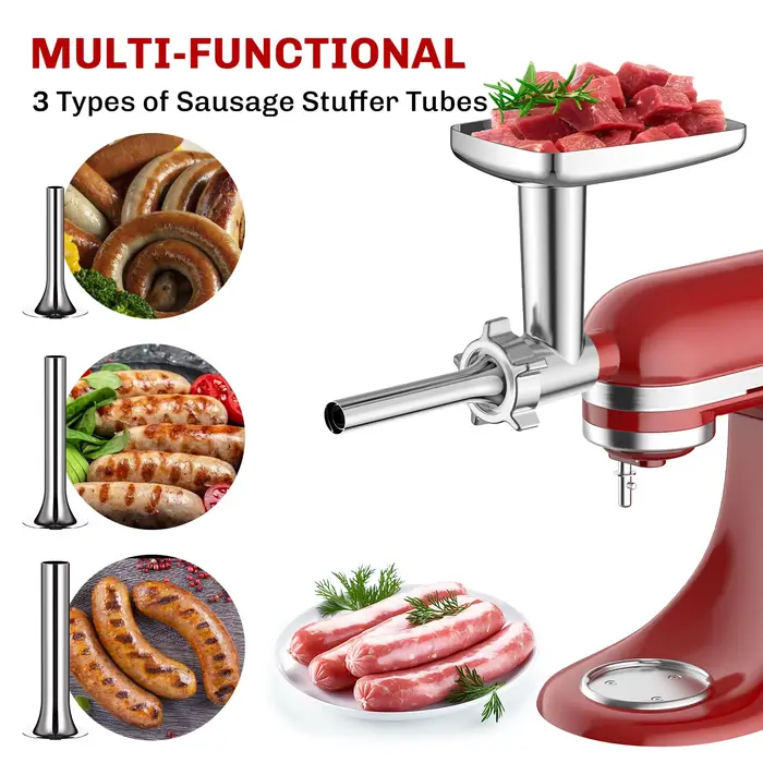 Accessoire de hachoir à viande en métal Gvode pour batteur sur socle KitchenAid avec 4 plaques de hachage