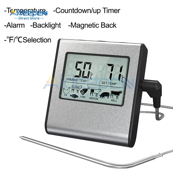 Thermomètre de Chef numérique, thermomètre de gril de cuisson de pâtisserie pour four ° C/ ° Thermomètre pour barbecue à viande de cuisine LCD à conversion F 0-300 ℃