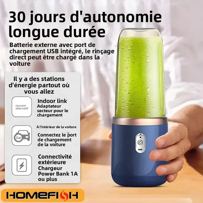 Mixeur Portable Électrique 6 Lames Multifonction pour Jus Frais