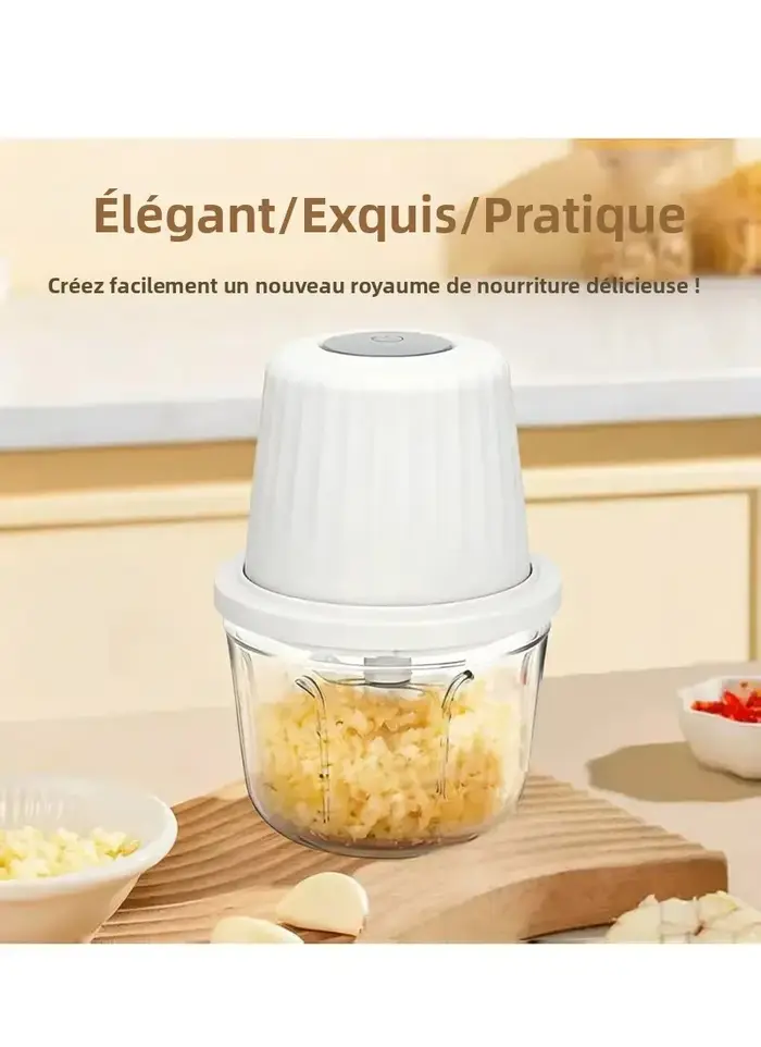 Hachoir à ail électrique portable 400ML avec 6 lames - Mini