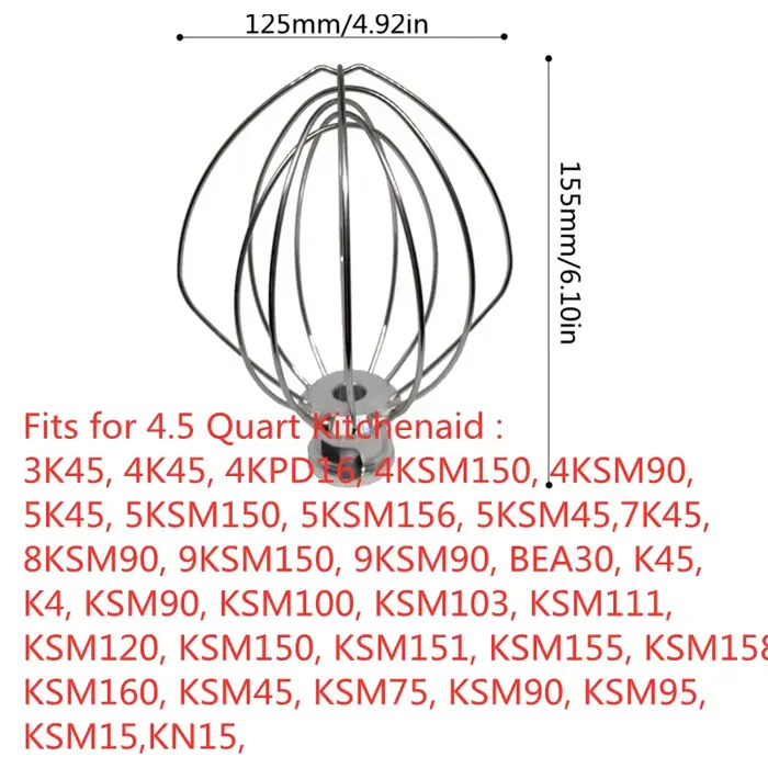 Fouet en fil d'acier K45WW pour mélangeur à tête inclinable KitchenAid Artisan Series