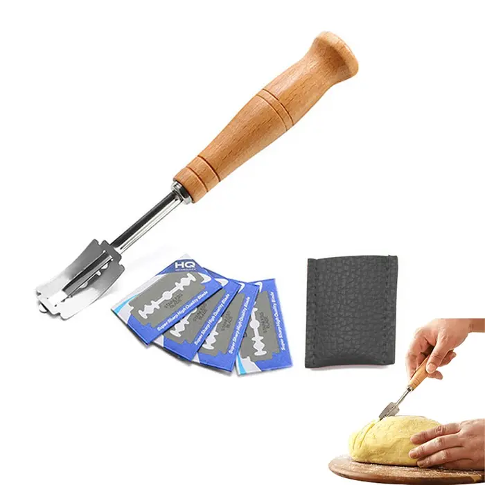 Fouet à pâte en acier inoxydable 304 avec manche en bois lisse, pour la préparation du levain et du 