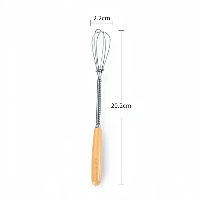 Fouet agitateur en acier inoxydable avec manche en bois massif, mini fouet portable, fouet manuel mu