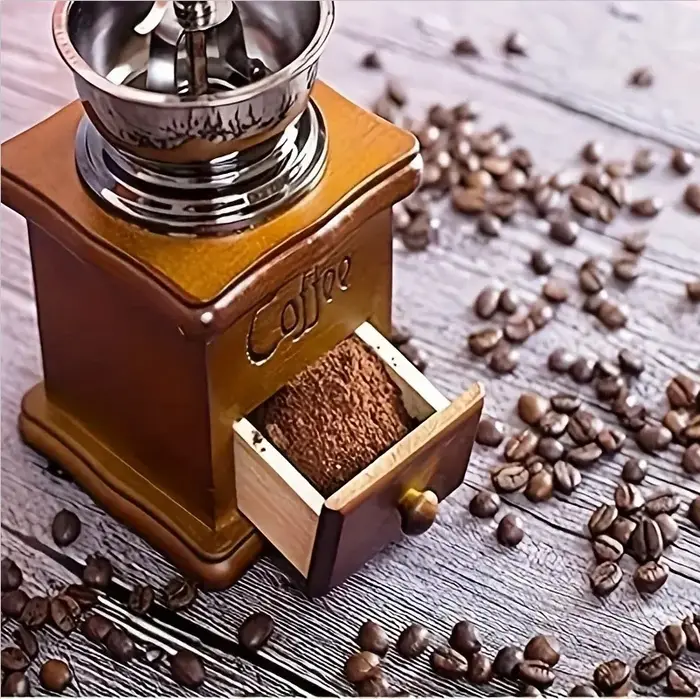 Moulin à café manuel vintage en bois, 1 pièce, manivelle, style classique