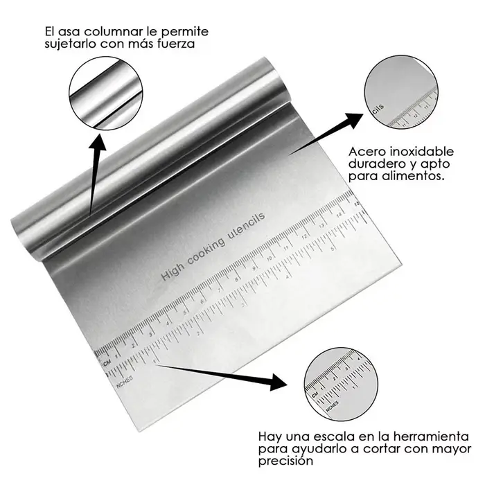 Grattoir à pâte en acier inoxydable, coupe-pizza, hachoir avec échelle de mesure, séparateur de gâte