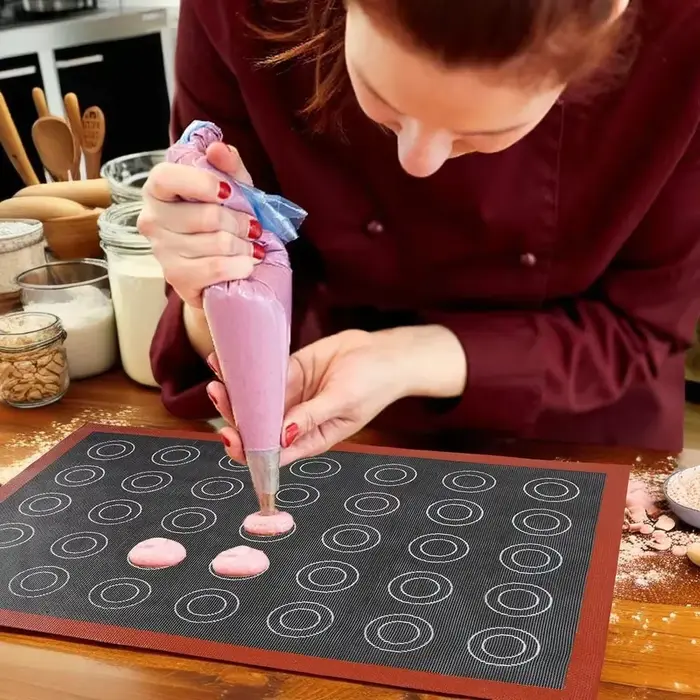 Tapis de cuisson antiadhésif en Silicone, 30x40cm, impression double face dans un macaron, feuille perforée pour four à pâtisserie, gâteau