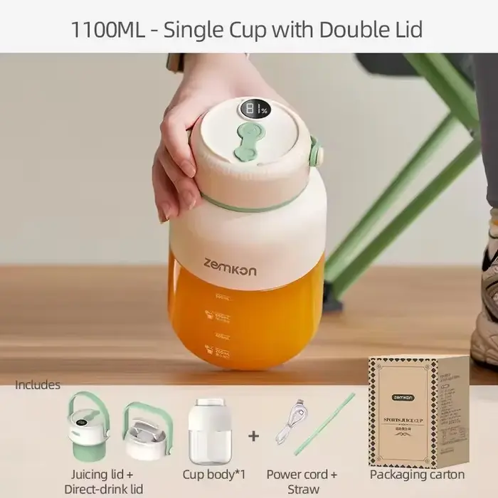 Mixeur portable 1100 ml pour fruits frais, 26 lames, rechargeable par USB, multifonctionnel, broyeur de glace, blender pour smoothies, pour la maison