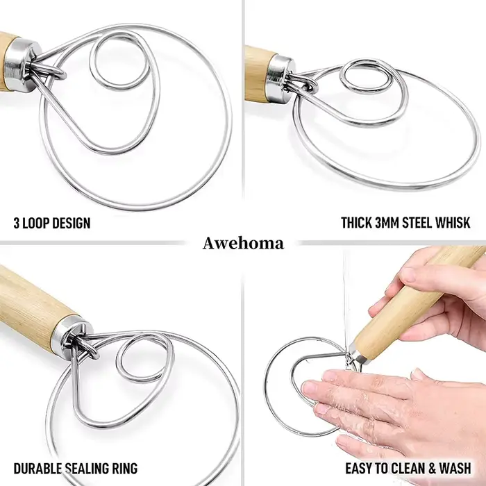 2 fouets à pâte danois de grande taille en acier inoxydable
