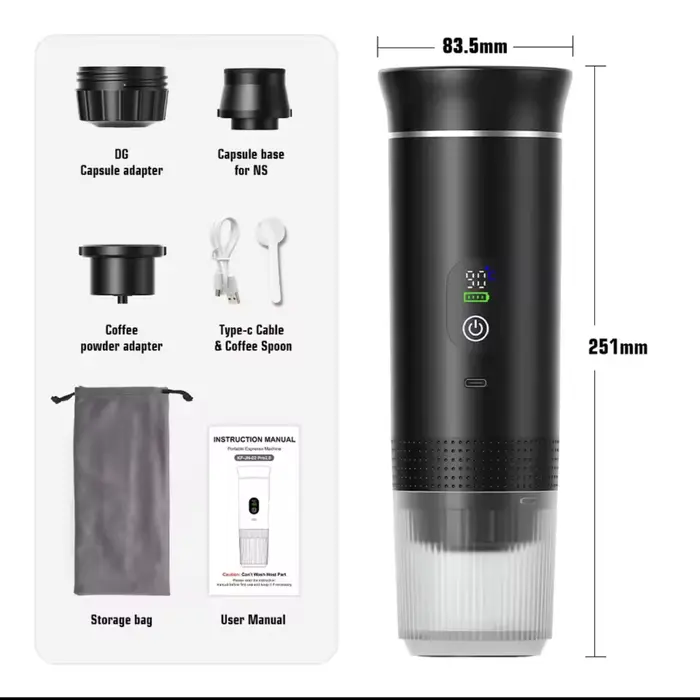Machine à expresso portable 20 bars, cafetière 3-en-1 pour capsules et café moulu avec écran numériq