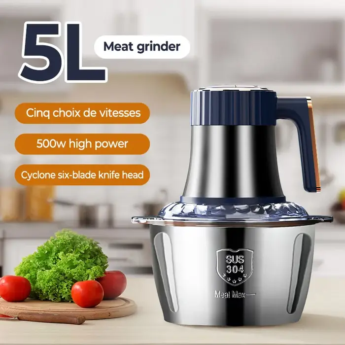 Hachoirs à viande électriques 5L, broyeur alimentaire en acier inoxydable 304, trancheur de légumes 