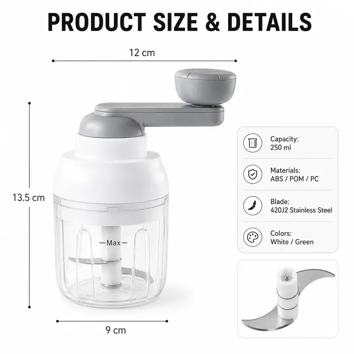 Hachoir manuel 250 ml, presse-ail rotative