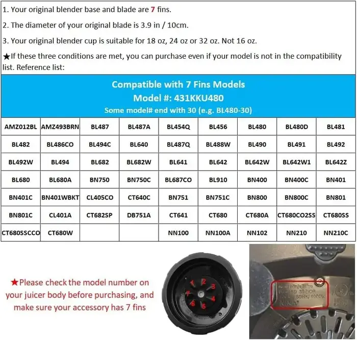 Lame de mélangeur 7 ailettes pour Ninja BN401 BN751 BN801 BL450-30 BL480-30 Auto iQ BL682-30 BL642-30 BL687CO-30