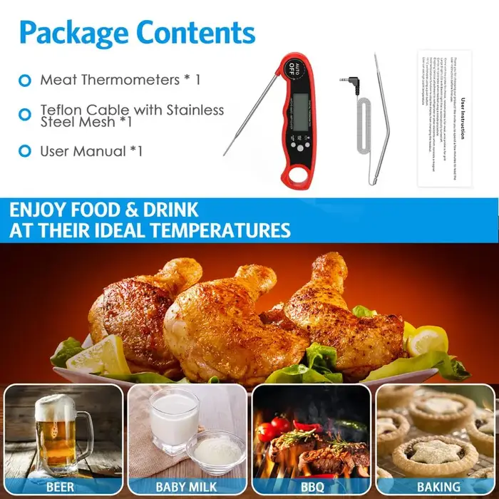 Thermomètre alimentaire numérique ORIA, thermomètre de cuisine, thermomètre pour viande, eau, lait,