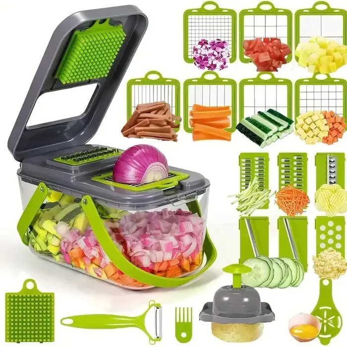 Hachoir à légumes multifonctionnel 16/25 en 1 avec poignée, râpe à aliments, trancheuse et coupe-légumes, ustensile de cuisine