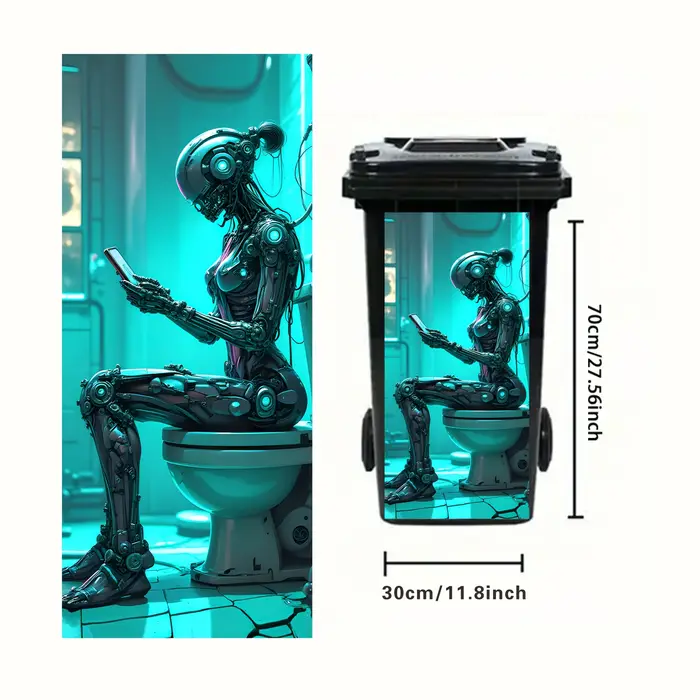 Autocollant de poubelle Robot crâne, 1 pouce, 11.81x27.56 pouces, autocollant auto-adhésif en PVC, décoration gothique créative pour la maison