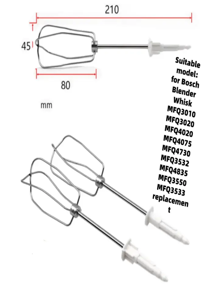 1 ensemble (2 pièces) de fouets de remplacement pour blender Bosch MFQ3010 MFQ3020 MFQ4020 MFQ4075 M