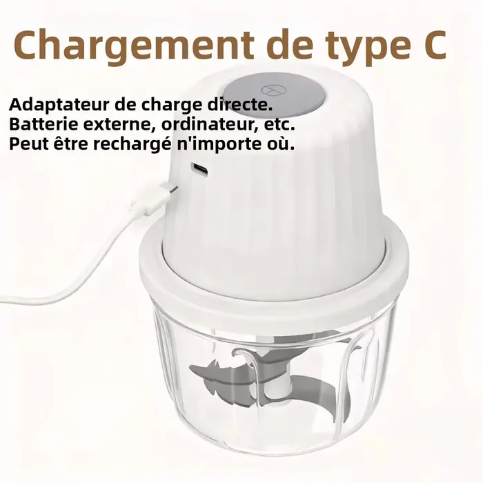 Hachoir à ail électrique portable 400ML avec 6 lames - Mini