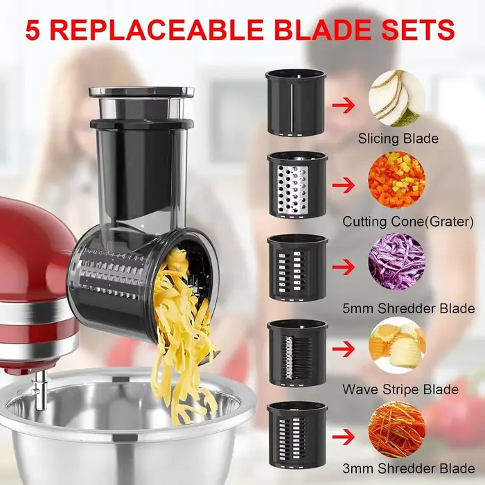 Accessoire de broyeur de trancheuse pour batteur sur socle KitchenAid avec 5 lames